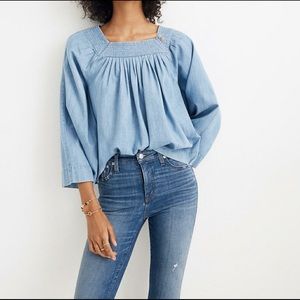 Madewell denim peasant blouse square neckline size small